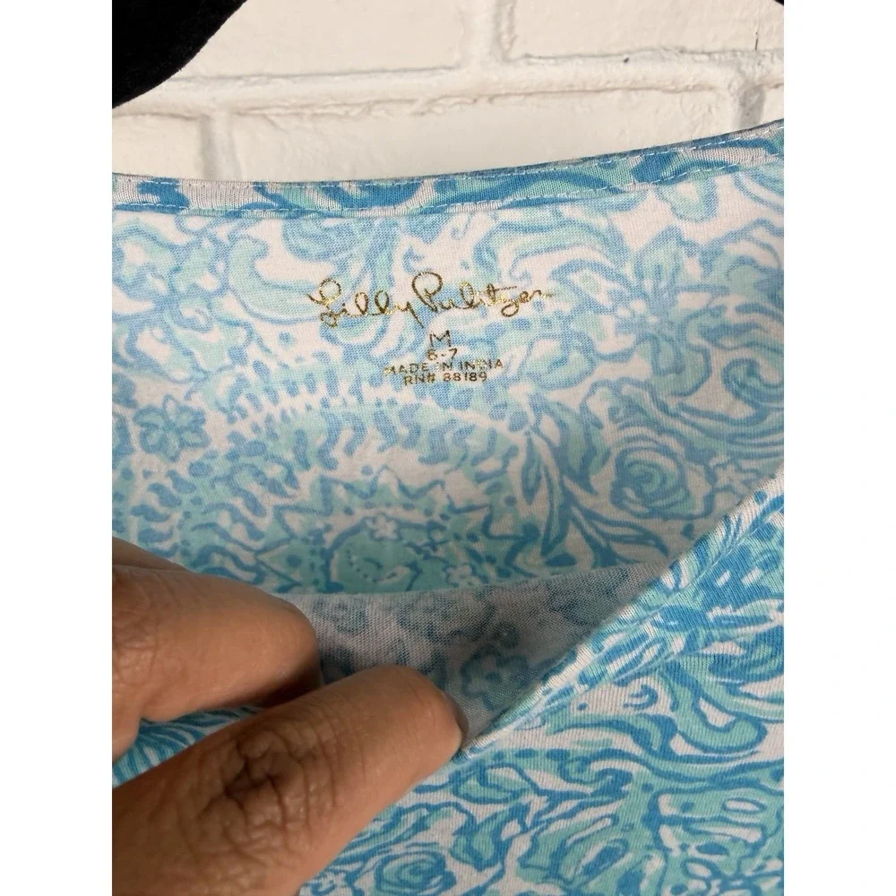 Lilly Pulitzer Girls Dress Size M 6 7 Blue Floral Cotton Tiered 3/4 Sleeve